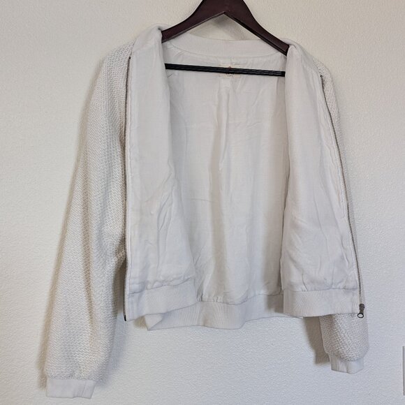 Marine Layer Women's Birdseye Bomber Jacket Natural Cream XL - Picture 9 of 11